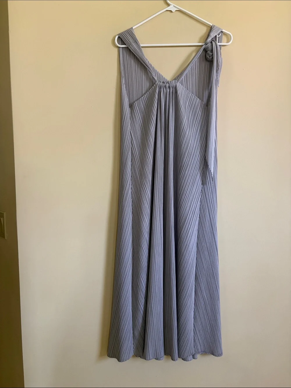 Issey Miyake Pleated Sleeveless Dress in Light Silver-Lavender